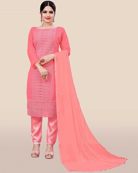 Embroidered  Semi-Stitched Dress Material Price in India