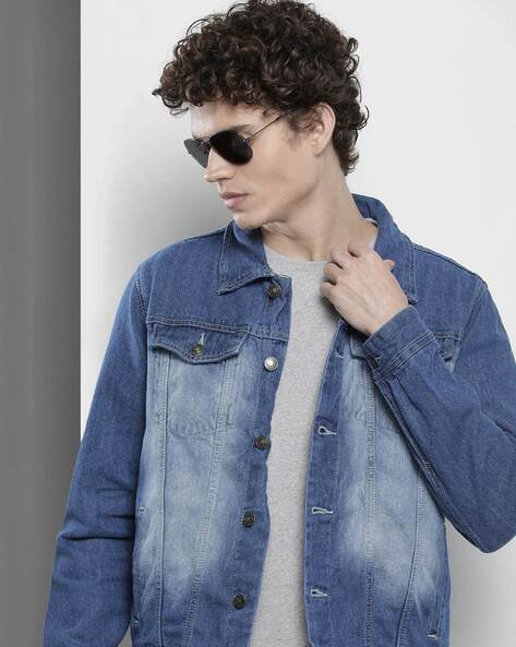 Bare Denim Men Band Collar Solid Full Sleeves Blue Jacket - Selling Fast at  Pantaloons.com