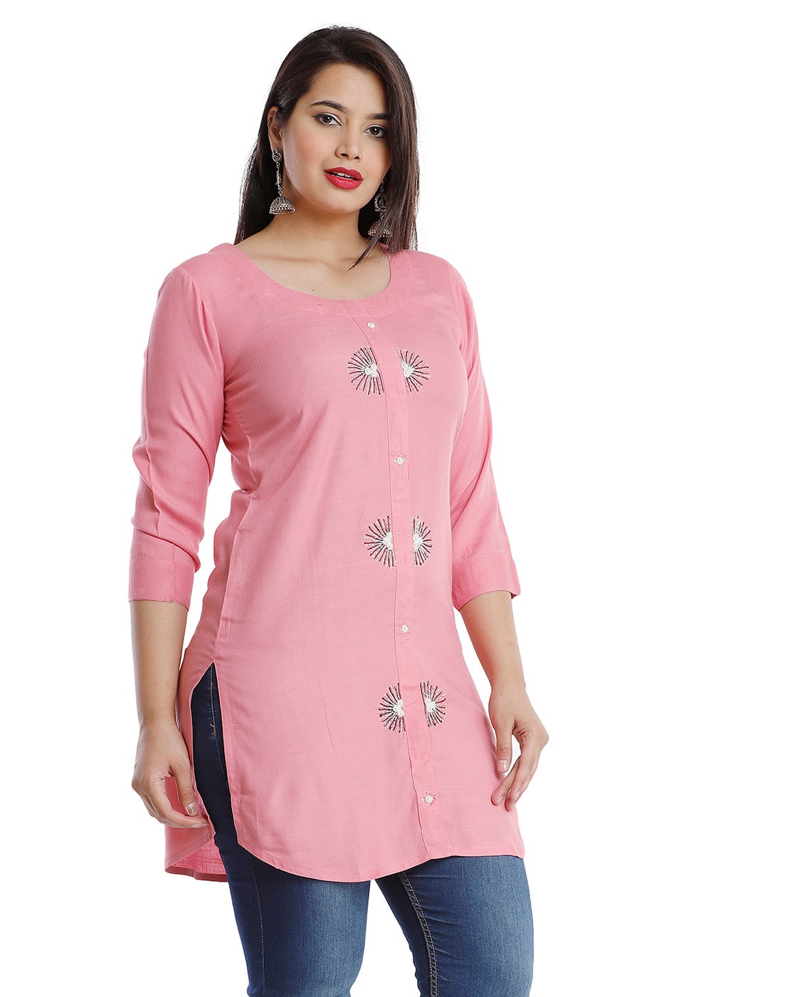 Discover 93+ pink kurti with jeans best - thtantai2