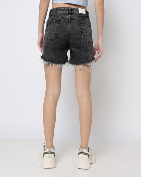 Denim Shorts with Frayed Hem
