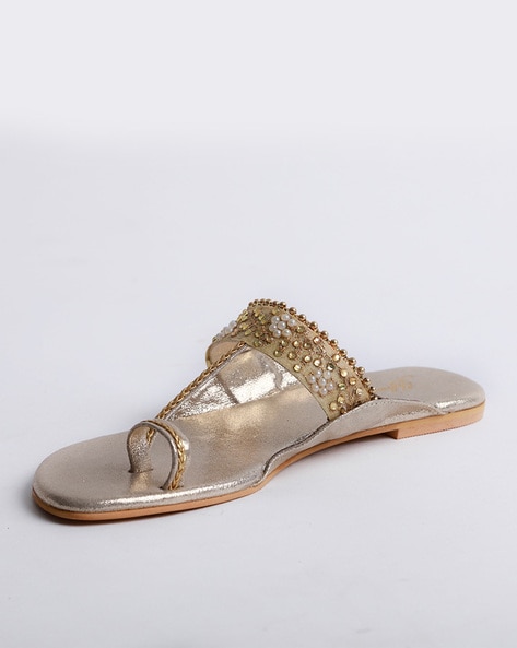 Gold rhinestone best sale flat sandals