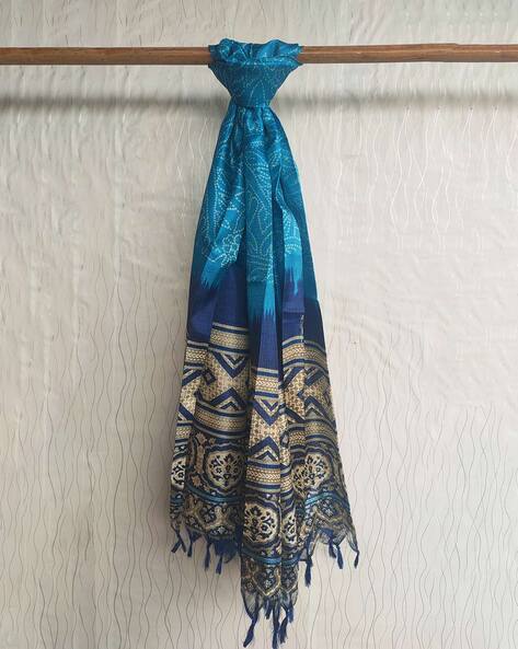 Printed Art Silk Dupatta with Tassels Price in India
