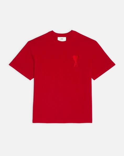 ★★AMI PARIS★★ Red Heart Logo Short Sleeve Boxy Fit Shirt Oversize Ami De Coeur T-shirt Red | The Webster