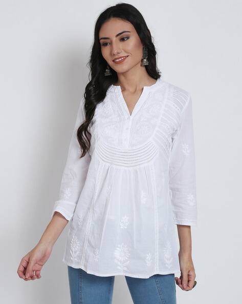 Buy White Kurtis u0026 Tunics for Women by PARAMOUNT CHIKAN Online | Ajio.com