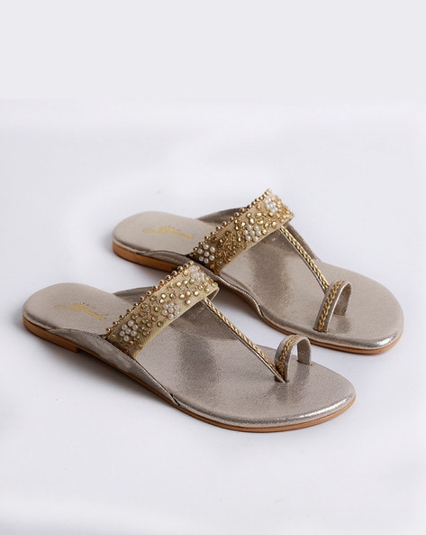 Bejewelled - Gold Semi Precious Stone Embellished Kolhapuri Flats