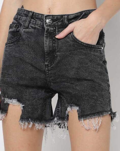 Denim Shorts with Frayed Hem