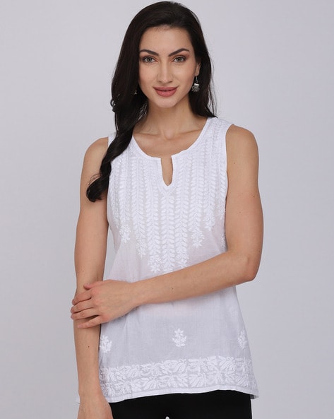White Sleeveless Kurtis Online Shopping for Women at Low Prices