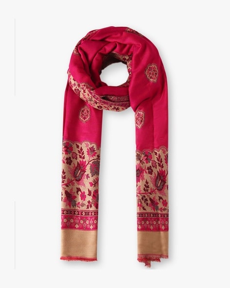 Floral Woven Shawl with Frayed Edges Price in India