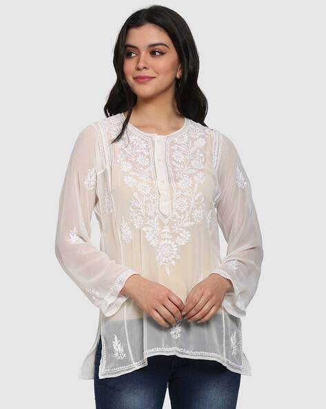 100 Miles Zia Georgette with Heavy Embroidery work Short tops collection