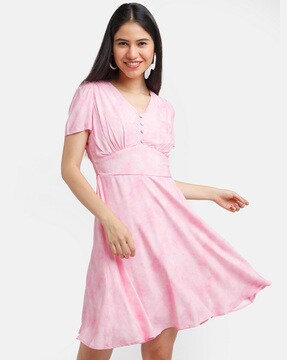 Solid V-neck Dress
