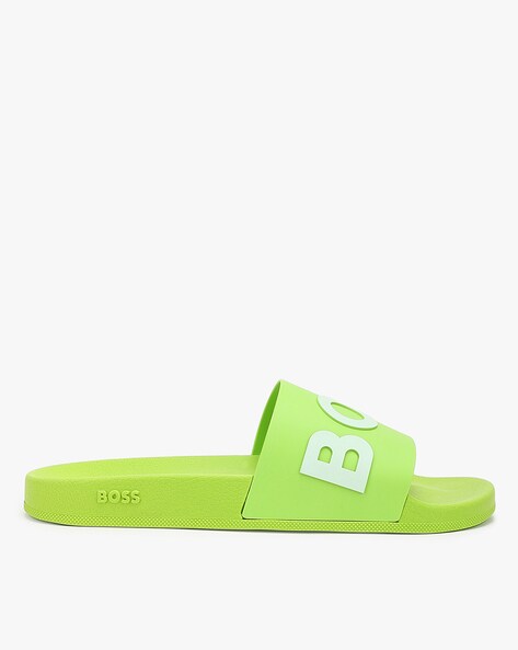 Buy BOSS Contrast Logo Strap Slides Green Color Men AJIO LUXE