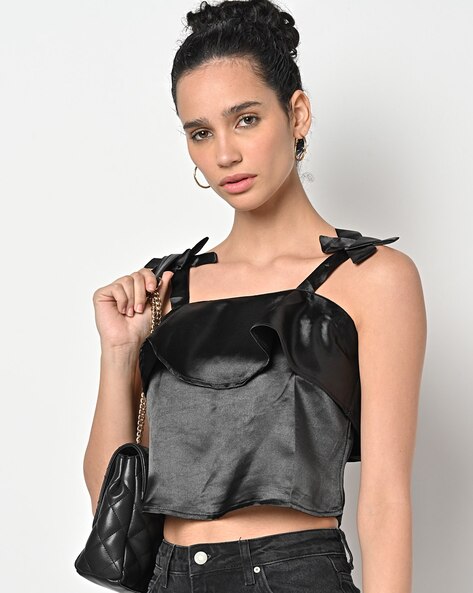 Buy FAUX LEATHER BLACK CROP TOP for Women Online in India