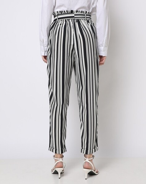 Buy Marie Claire Women Navy  White Original Fit Striped Peg Trousers   Trousers for Women 1968349  Myntra