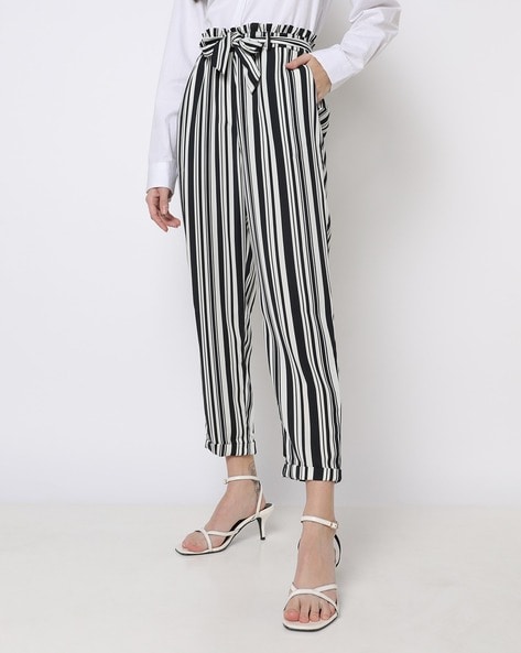 Belted Detail High Waist Striped Pants Beige | NA-KD