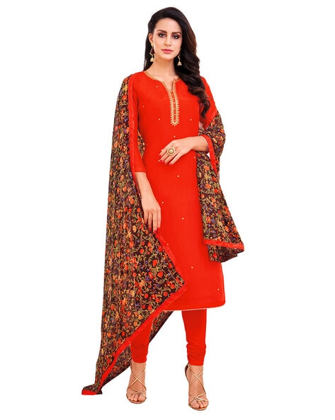 Embellished Unstitched Dress Material Price in India