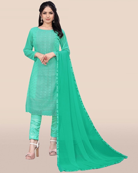 Embroidered Unstitched Dress Material Price in India