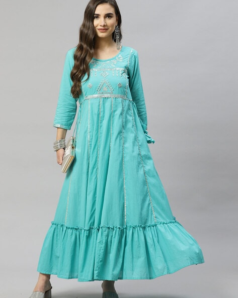 Buy Online New Designer Light Sky-blue Indo-Western Gown With Price.
