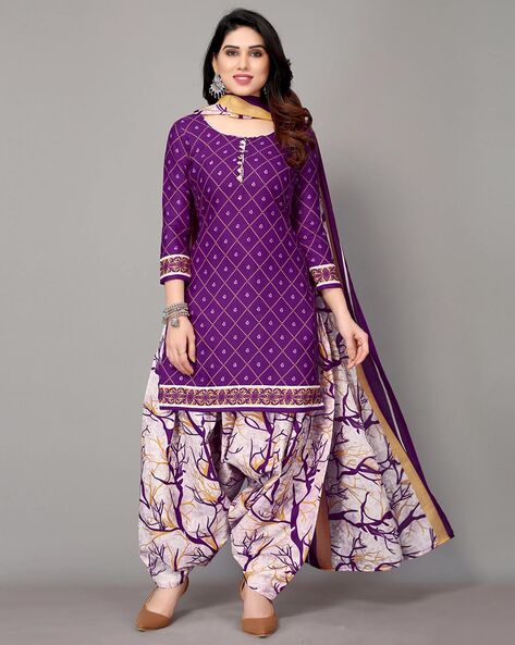 Geometric Print Semi-Stitched Dress Material Price in India