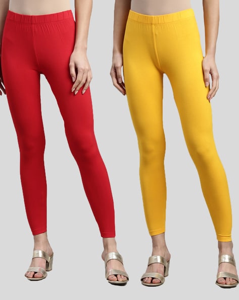 Buy Go Colors Women Solid Bright Mustard Ankle Length Leggings Online