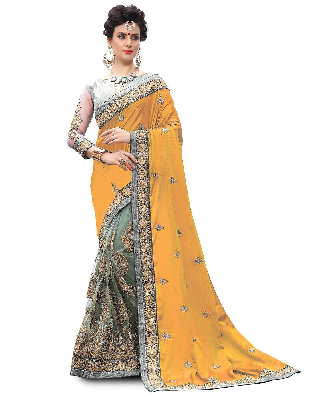 Buy Yellow Sarees for Women by UJJWAL CREATION Online | Ajio.com