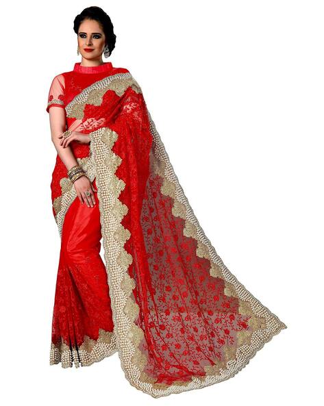 Buy Nylon Net Red Replica Saree - Zakarto