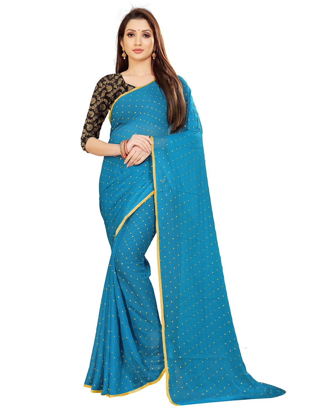 Buy sky blue linen saree online crafted by Craftiva | Sky blue linen saree