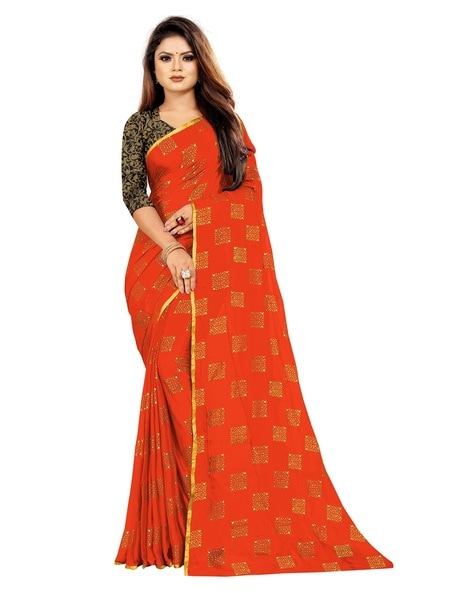 Buy Online Orange Chiffon Classic Saree : 276482 -