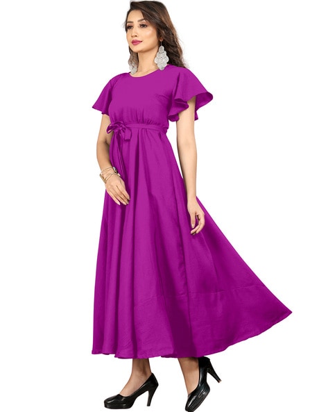 Get Dark Grape Ruffle Tired Mini Dress at ₹ 2199 | LBB Shop