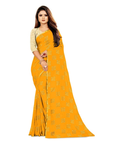 Buy SKY VISION CREATION Printed, Floral Print Daily Wear Georgette, Chiffon  Yellow Sarees Online @ Best Price In India | Flipkart.com