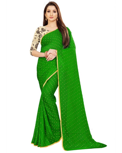 Chiffon Plain Saree In Green Colour - SR5130365