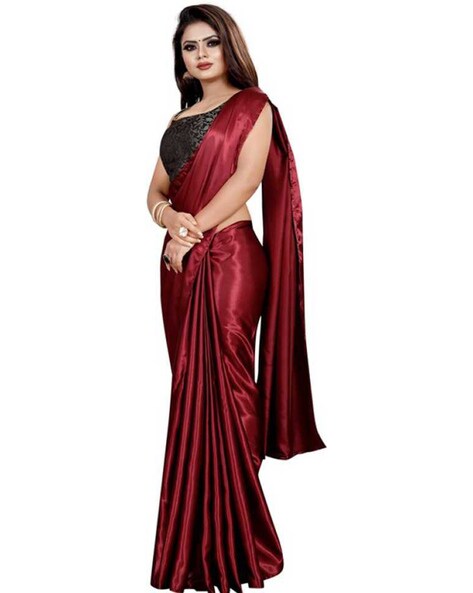 Onion Pink Shimmer Satin Saree – kreationbykj