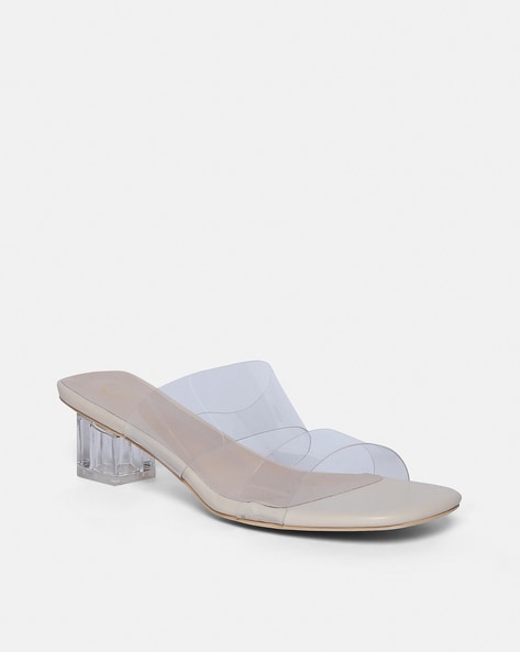 Transparent low cheap heel shoes