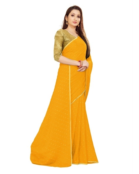 Yellow bandhani print chiffon saree | Kiran's Boutique