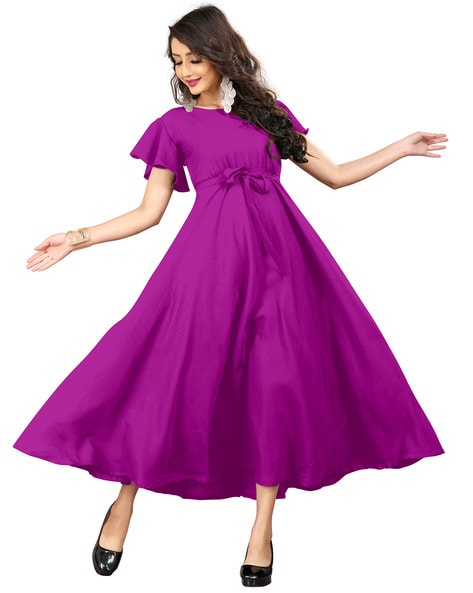 Buy Superior Purple Poly Silk Self Design Partywear Dresses - Inddus.in.