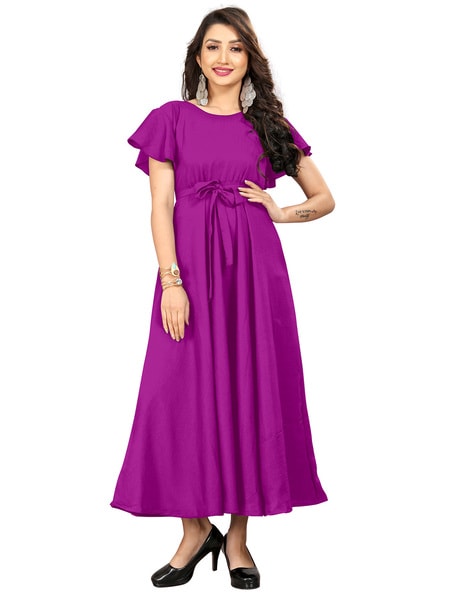 A-Line Modest Custom Floor-Length Purple Satin Long Prom Dresses, Ball –  SposaBridal