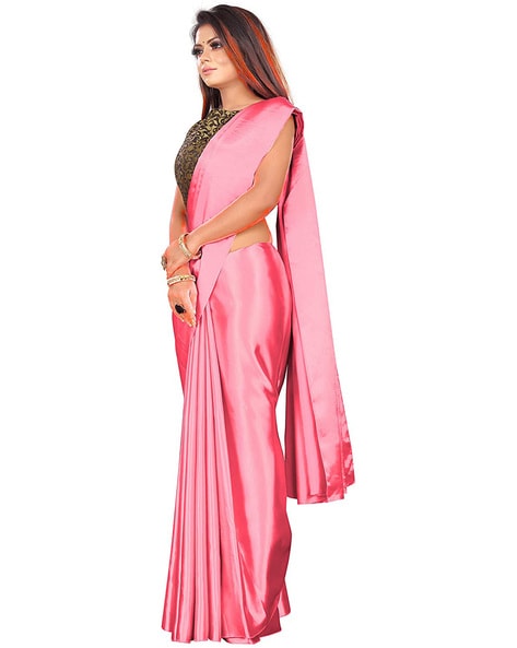 Baby Pink Digital Print Japan Satin Saree