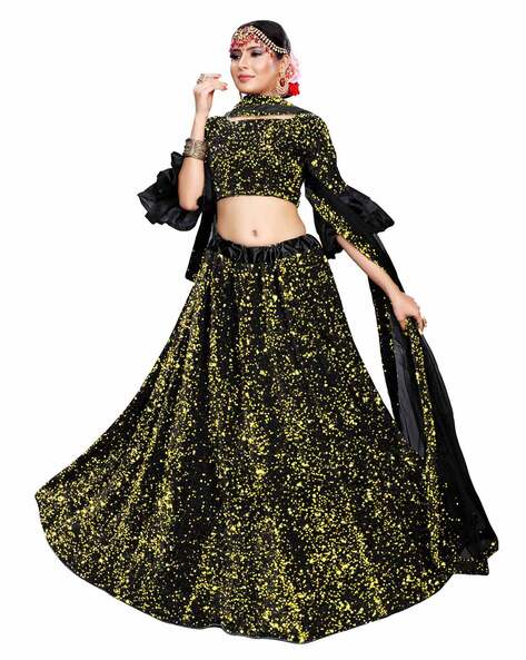 4049 Black-gold lehenga – Shama's Collection