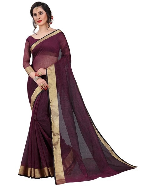 Buy Shoppers Choice Fancy Red Plain Georgette Saree with Elegant Silver  Border at Amazon.in