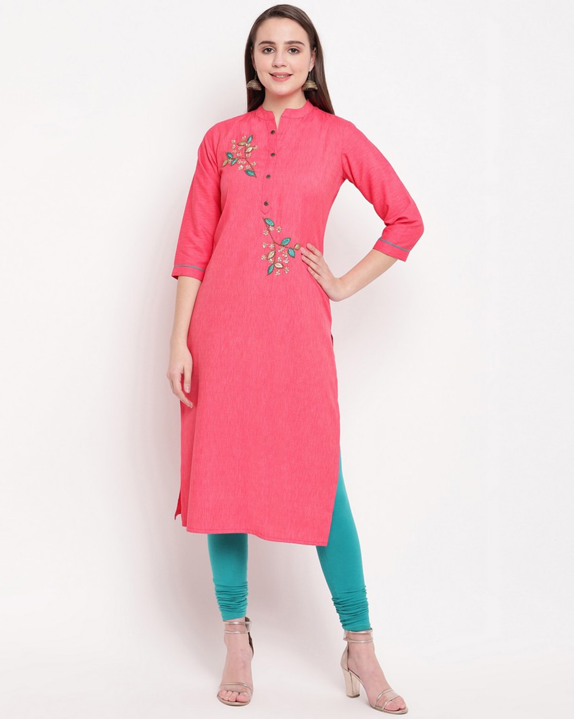 Cotton 3/4th Sleeve Straight Designer Pink Kurti at Rs 290 in Jaipur