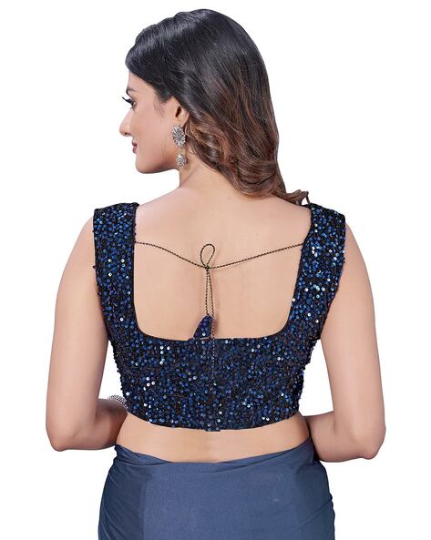 Plain Blue Backless Sarees, With blouse piece at Rs 500/piece in Delhi