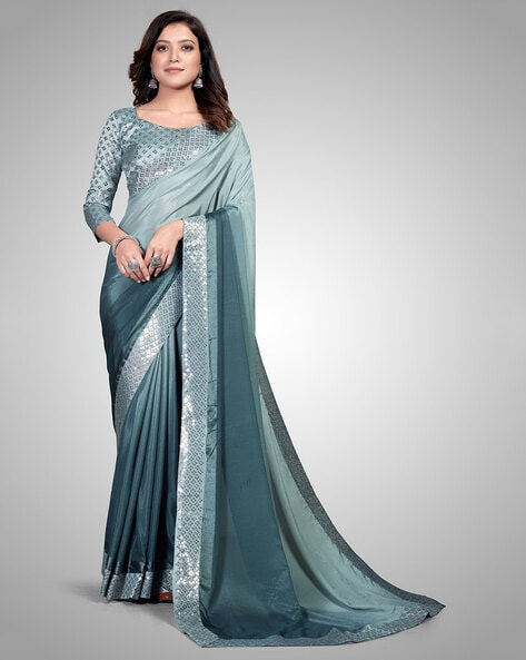 Grey Leheriya Gota Patti Saree with Blouse - Sutra Attire - 3970400