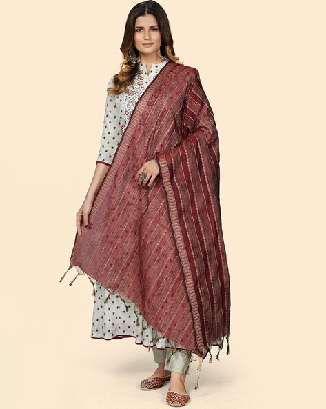 Woven Art Silk Dupatta with Tassels Price in India