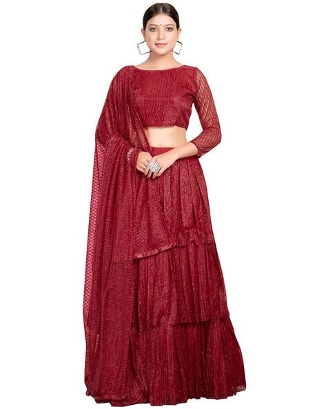 Buy Pink Pure Georgette Leaf Neck Organza Ruffle Lehenga Set For Women by  Seema Thukral Online at Aza Fashions.