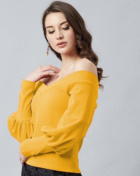 mustard yellow off the shoulder top