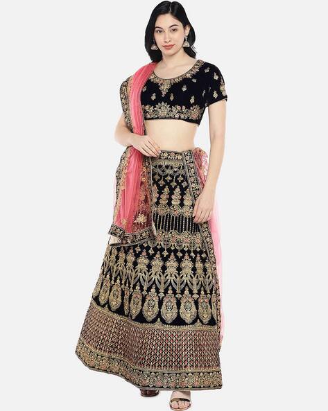 Amazing pink and black color heavy designer sequins lehenga choli –  Joshindia