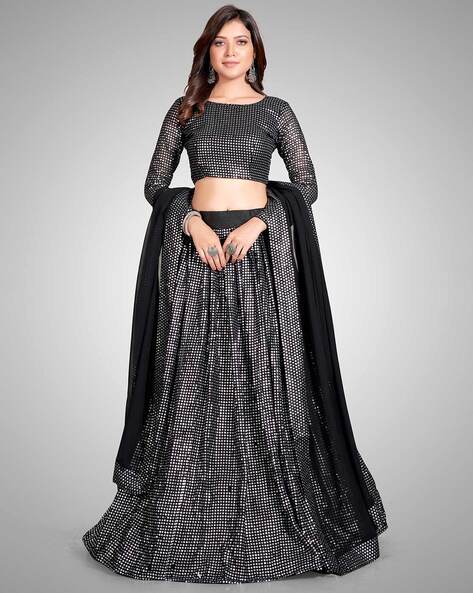 Buy Black and Silver-toned Embellished Semi-stitched Lehenga & Unstitched  Blouse With Dupatta Online in India - Etsy