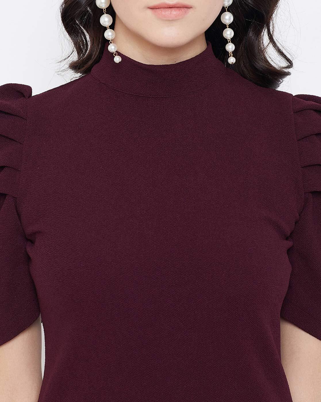 Mock Neck Puff Sleeve Top