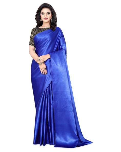 Royal Blue Saree In Japan Satin Silk With Plain – ReplicaVilla