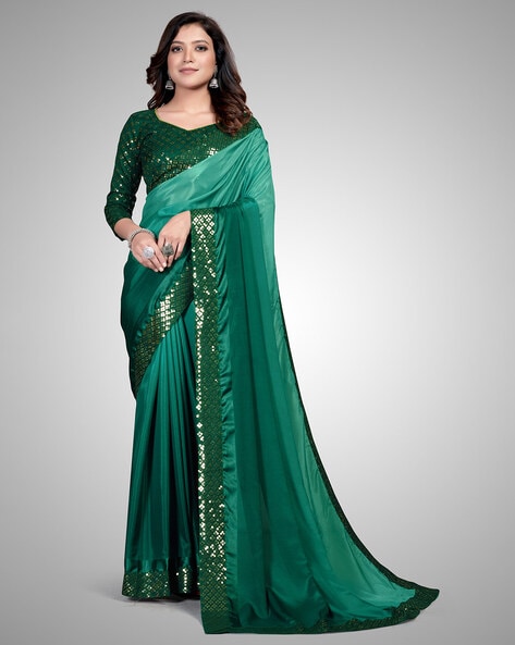 Buy Peacock Blue Silk Saree With Banglori Silk Blouse Online - SARV02088 |  Andaaz Fashion