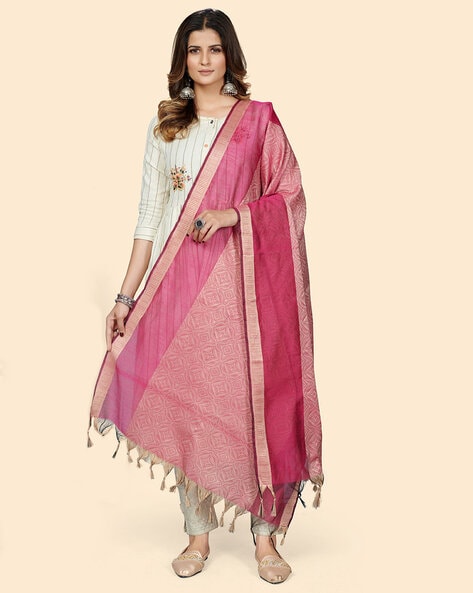 Geometric Pattern Dupatta with Fringes Price in India